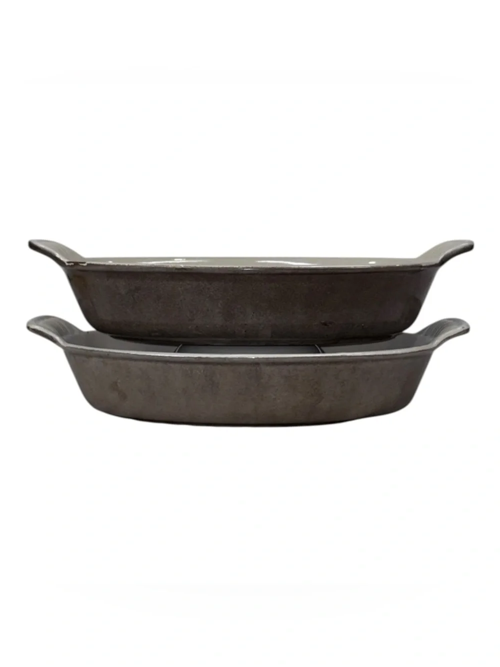 2 Vintage LE CREUSET 20 Cast Iron Enameled Au Gratin Baking Dish Brown France